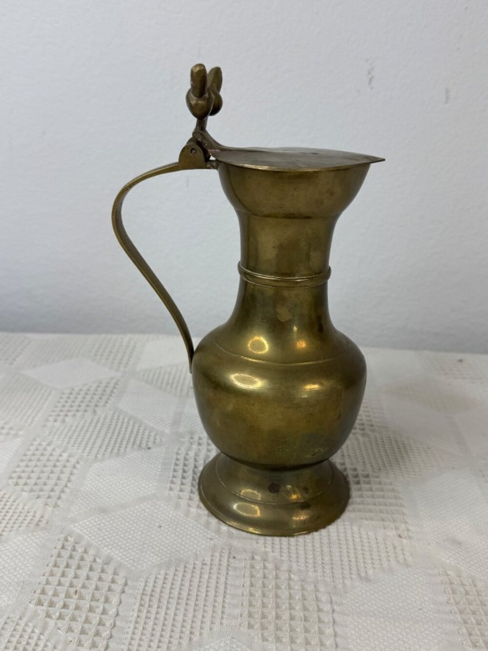 Vintage Brass Pitcher Ewer With Acorn Adorned Lid And Handle Mid Century Decor